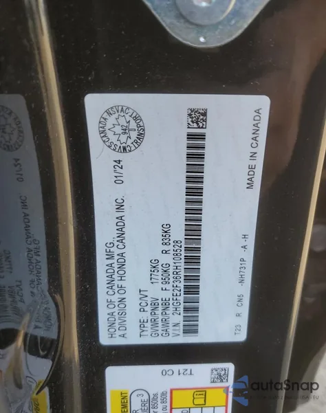 2024 Honda Civic Ex z USA, uszkodzony, nr VIN 2HGFE2F36RH108528